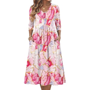 Zeagoo Summer Dresses for Women 2026 3/4 Sleeve Casual Midi Tshirt Dresses(Pink)