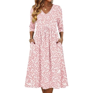 Zeagoo Summer Dresses for Women 2026 3/4 Sleeve Casual Midi Tshirt Dresses(Pink Floral)
