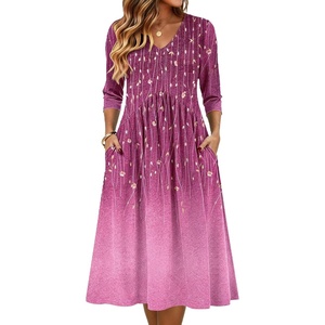 Zeagoo Summer Dresses for Women 2026 3/4 Sleeve Casual Midi Tshirt Dresses(Purple)