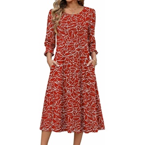 Zeagoo Summer Dresses for Women 2026 3/4 Sleeve Dress for Women Floral Midi Dresses for Casual Womens Dresses with Pockets(C-floral-cx353-new)