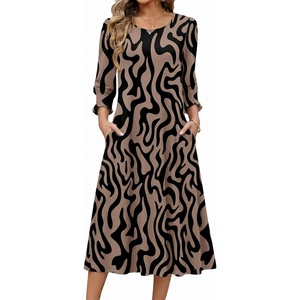 Zeagoo Summer Dresses for Women 2026 3/4 Sleeve Dress for Women Floral Midi Dresses for Casual Womens Dresses with Pockets(C-floral-cx358-new)
