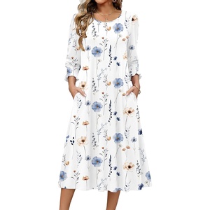 Zeagoo Summer Dresses for Women 2026 3/4 Sleeve Dress for Women Floral Midi Dresses for Casual Womens Dresses with Pockets(Floral-bf290)