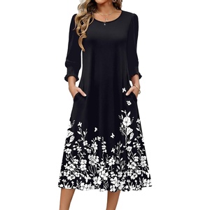 Zeagoo Summer Dresses for Women 2026 3/4 Sleeve Dress for Women Floral Midi Dresses for Casual Womens Dresses with Pockets(Floral-sf100)