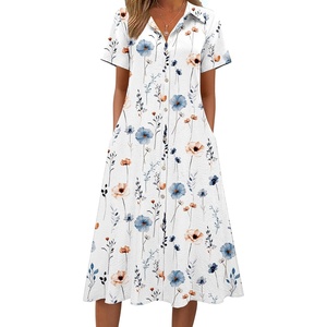 Zeagoo Summer Dresses for Women 2026 Button Down Shirt Dresses Aline Long Sundress Short Sleeve Beach Travel Cover Up(White Floral)