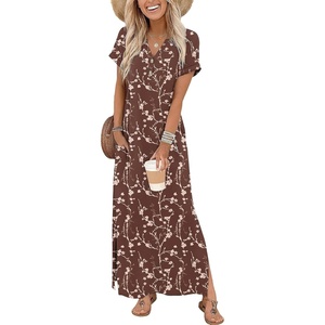 Zeagoo Summer Dresses for Women 2026 Maxi Dresses Vacation Sundress Short Sleeve Casual Sundresses Split Dress with Pockets(A-floral-xh267)