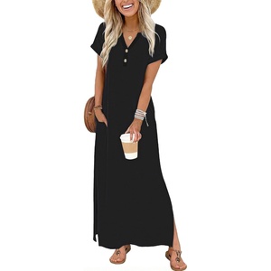 Zeagoo Summer Dresses for Women 2026 Maxi Dresses Vacation Sundress Short Sleeve Casual Sundresses Split Dress with Pockets(Black)