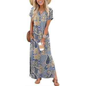 Zeagoo Summer Dresses for Women 2026 Maxi Dresses Vacation Sundress Short Sleeve Casual Sundresses Split Dress with Pockets(Floral-mz919-new)