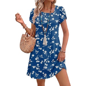 Zeagoo Summer Dresses for Women 2026 Sundress Short Petal Sleeve Dress with Pockets Floral Dresses for Casual(Floral-sp108)