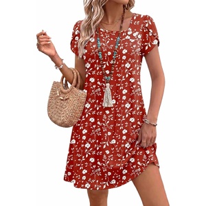 Zeagoo Summer Dresses for Women 2026 Sundress Short Petal Sleeve Dress with Pockets Floral Dresses for Casual(Floral-xh268)