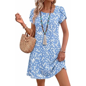 Zeagoo Summer Dresses for Women 2026 Sundress Short Petal Sleeve Dress with Pockets Floral Dresses for Casual(Floral-xh41)