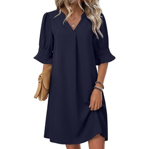 Zeagoo Summer Dresses for Women 2026 V Neck Ruffle Sleeve Loose Shift Dress Hawaiian Sundress Beach Vacation Clothes(Blue)