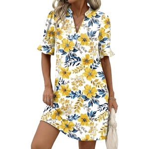 Zeagoo Summer Dresses for Women 2026 V Neck Ruffle Sleeve Loose Shift Dress Hawaiian Sundress Beach Vacation Clothes(Yellow Floral)