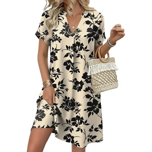 Zeagoo Summer Dresses for Women Shift Dress Casual Mini Vacation Sundress(Beige Floral)