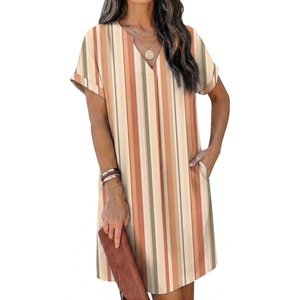 Zeagoo Summer Dresses for Women Shift Dress Casual Mini Vacation Sundress(Khaki Stripe)