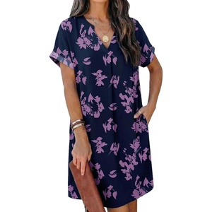 Zeagoo Summer Dresses for Women Shift Dress Casual Mini Vacation Sundress(Purple Floral)