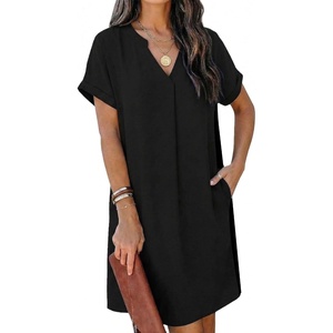 Zeagoo Summer Dresses for Women Shift Dress Casual Mini Vacation Sundress(Solid Black)