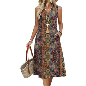 Zeagoo Sundresses Dresses for Women 2026 Summer Sleeveless V Neck Casual Midi Tank Beach Vacation Dresses with Pockets(01-mz721)