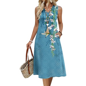 Zeagoo Sundresses Dresses for Women 2026 Summer Sleeveless V Neck Casual Midi Tank Beach Vacation Dresses with Pockets(02-zw89)
