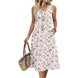 Zeagoo Sundresses Dresses for Women 2026 Summer Sleeveless V Neck Casual Midi Tank Beach Vacation Dresses with Pockets(Bf310)