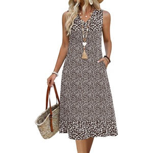Zeagoo Sundresses Dresses for Women 2026 Summer Sleeveless V Neck Casual Midi Tank Beach Vacation Dresses with Pockets(Brown Dot)