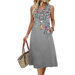 Zeagoo Sundresses Dresses for Women 2026 Summer Sleeveless V Neck Casual Midi Tank Beach Vacation Dresses with Pockets(Hf42)
