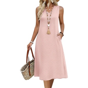 Zeagoo Sundresses Dresses for Women 2026 Summer Sleeveless V Neck Casual Midi Tank Beach Vacation Dresses with Pockets(Jh1)