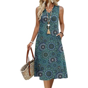 Zeagoo Sundresses Dresses for Women 2026 Summer Sleeveless V Neck Casual Midi Tank Beach Vacation Dresses with Pockets(Mz911)