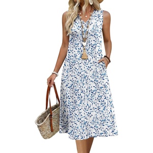 Zeagoo Sundresses Dresses for Women 2026 Summer Sleeveless V Neck Casual Midi Tank Beach Vacation Dresses with Pockets(Sp125)
