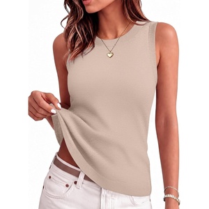 Zeagoo Tank Top for Women 2026 Loose Fit Casual Knit Fall Sweaters(Beige)
