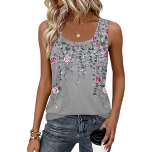 Zeagoo Tank Top for Women Summer Loose Fit Casual Flowy Sleeveless Tops Trendy Scoop Neck Basic Shirts Tee 2026(Hf36-grey Leaves)