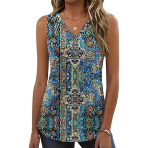 Zeagoo Tank Tops for Women 2026 Summer Top Henley Shirts Dressy Casual Loose Fit V-Neck Button Down Sleeveless Tshirt Blouse(Mz779)