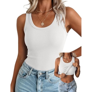 Zeagoo Tank Tops with Built in Bra for Women Sleeveless Ribbed Summer Tops(1-white)