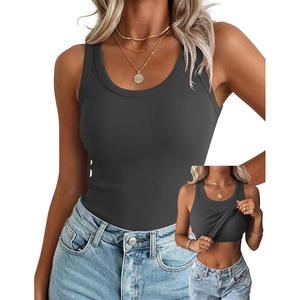 Zeagoo Tank Tops with Built in Bra for Women Sleeveless Ribbed Summer Tops(Dark Grey)