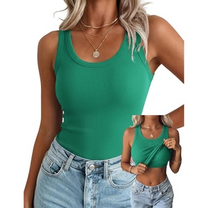 Zeagoo Tank Tops with Built in Bra for Women Sleeveless Ribbed Summer Tops(Green)
