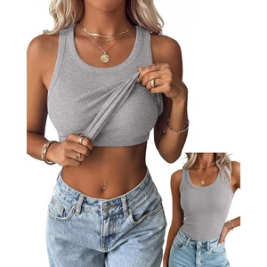 Zeagoo Tank Tops with Built in Bra for Women Sleeveless Ribbed Summer Tops(Light Grey)