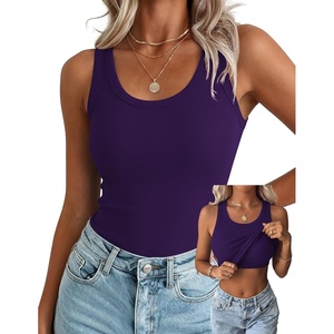 Zeagoo Tank Tops with Built in Bra for Women Sleeveless Ribbed Summer Tops(Purple)