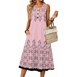 Zeagoo Women Beach Summer Midi Dress 2026 Sleeveless Casual Beachy Sundress Button Down Loose Tank Dresses with Pockets(Floral Pink)