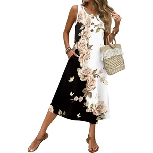 Zeagoo Women Beach Summer Midi Dress 2026 Sleeveless Casual Beachy Sundress Button Down Loose Tank Dresses with Pockets(Rose)