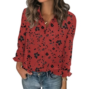 Zeagoo Women Blouses Chiffon Long Sleeve Button Down Shirts Business Tops(A-black Red Floral)