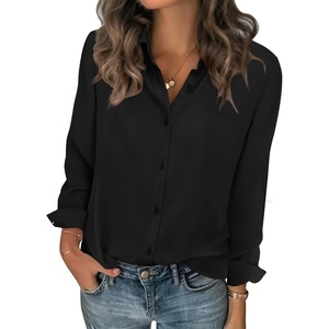 Zeagoo Women Blouses Chiffon Long Sleeve Button Down Shirts Business Tops(Black)
