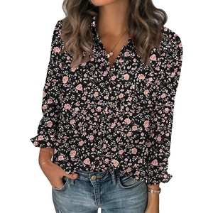 Zeagoo Women Blouses Chiffon Long Sleeve Button Down Shirts Business Tops(Black Floral)