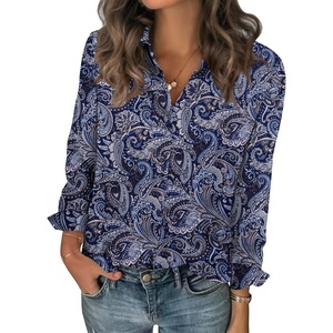 Zeagoo Women Blouses Chiffon Long Sleeve Button Down Shirts Business Tops(Paisley Navy)
