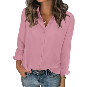 Zeagoo Women Blouses Chiffon Long Sleeve Button Down Shirts Business Tops(Pink)