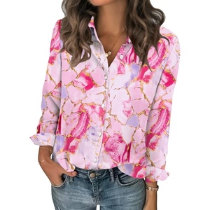 Zeagoo Women Blouses Chiffon Long Sleeve Button Down Shirts Business Tops(Pink Marble Pattern)
