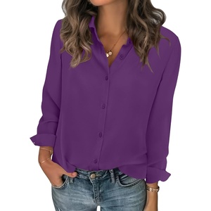 Zeagoo Women Blouses Chiffon Long Sleeve Button Down Shirts Business Tops(Purple)