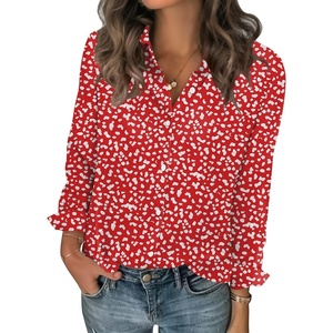 Zeagoo Women Blouses Chiffon Long Sleeve Button Down Shirts Business Tops(Red White Polka Dots)