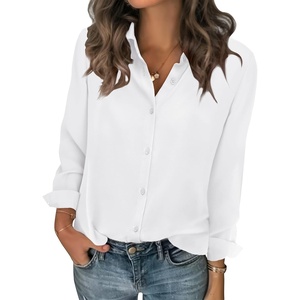 Zeagoo Women Blouses Chiffon Long Sleeve Button Down Shirts Business Tops(White (Sheer))