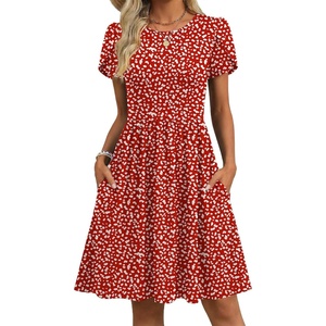 Zeagoo Women Summer Dress 2026 Short Sleeve Aline Mini Dresses with Pockets Casual Swing Tshirt Dress Vocation Beach Sundress(Red Floral)