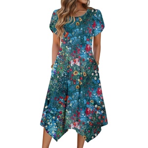 Zeagoo Womens Casual Dress for Summer Loose Hankerchief Flare Midi Sundress(02 Blue)