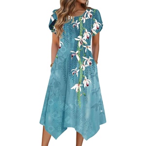 Zeagoo Womens Casual Dress for Summer Loose Hankerchief Flare Midi Sundress(04 Blue)